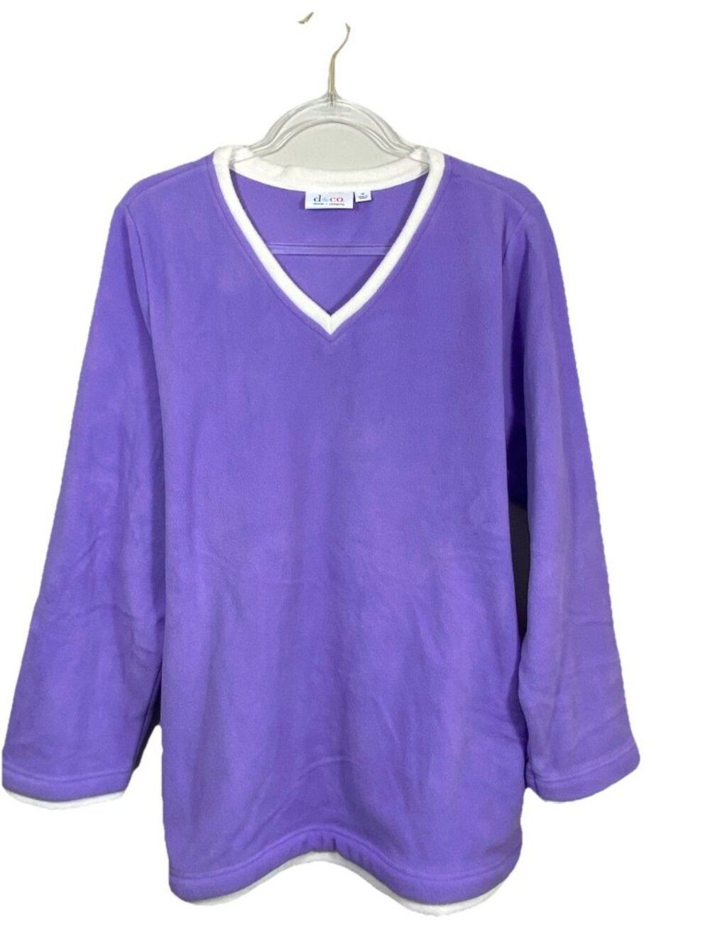 Denim & Co Size 1X Lavender Purple Fleece Pullover Top Long Sleeves V Neck NEW